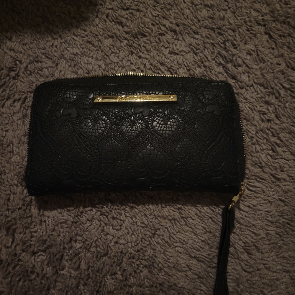 Black Embossed Wallet with Gold Accents
